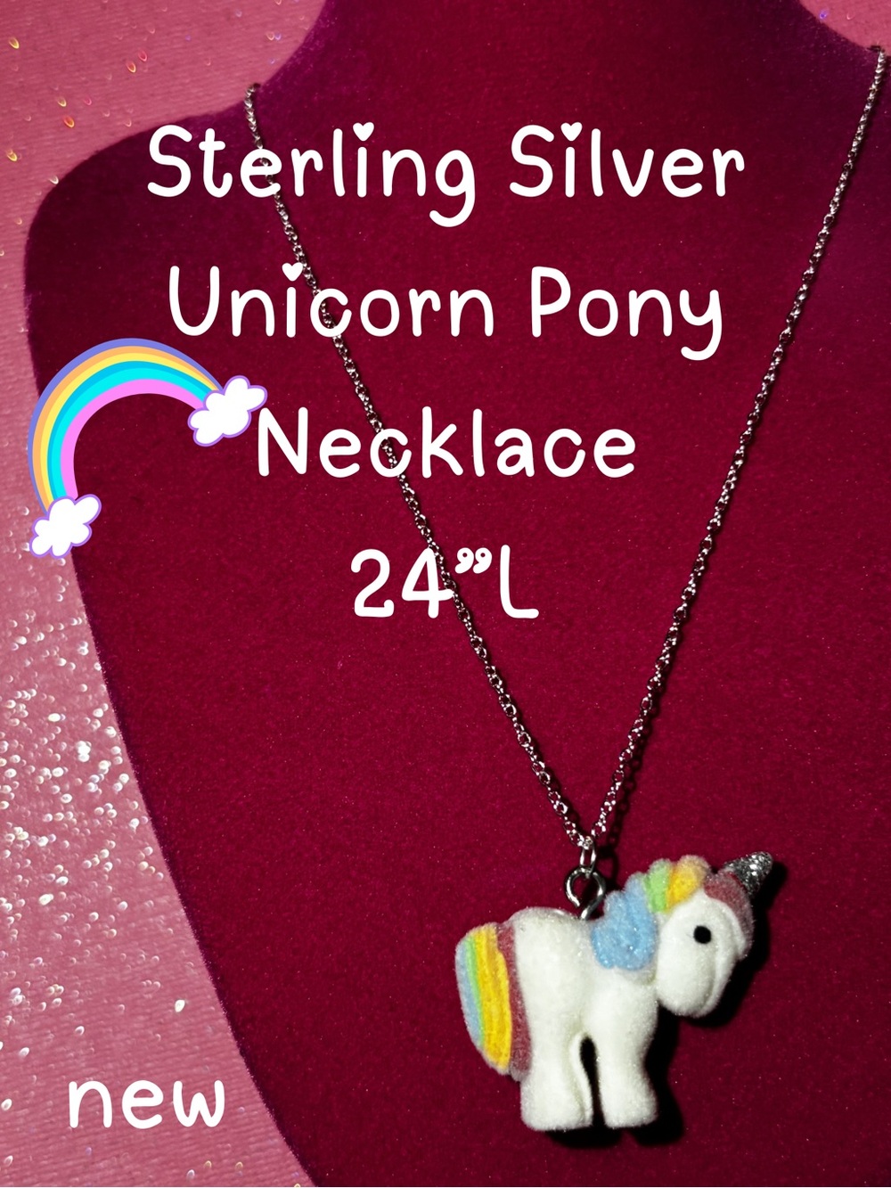 Sterling Silver 925 Unicorn Necklace Girls Magic Pony Fairy Rainbow Jewelry Y2K